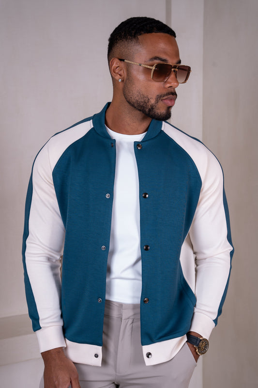 Panelled Scuba Varsity Jacket - Navy